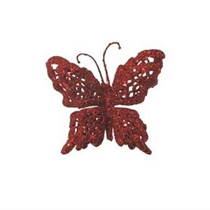 Clip Borboleta Glitter Vermelho (Borboletas) - 12 Un