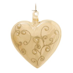 Bola de Vidro Coração Branca 10 cm (Bolas de Vidro) - 4 Peças