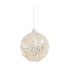 Bola de Vidro com Folhas Branca 10 cm