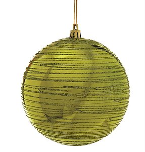 Bola de Natal com Listras em Glitter Verde Claro 12cm - 2 Un