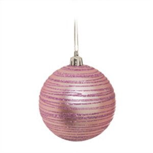 Bola de Natal com Listras e Glitter Rosa Claro 8cm - 6 Un
