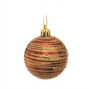 Bola com Listras e Glitter Marfim 6 cm (Bolas) - 6 Peças