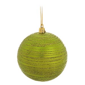 Bola Fosca com Listras em Glitter Verde Claro 8 cm (Bolas) - 6 Peças