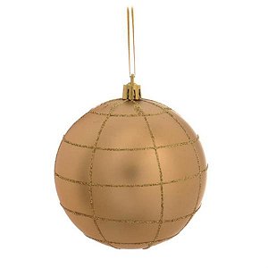 Bola com Listras em Glitter Ouro 8 cm (Bolas) - 6 Peças