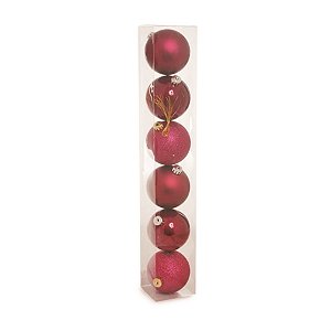 Bola de Natal Sortidas Rosa Claro e Rosa 8cm (Bola de Natal em Tubos) - 6 Peças
