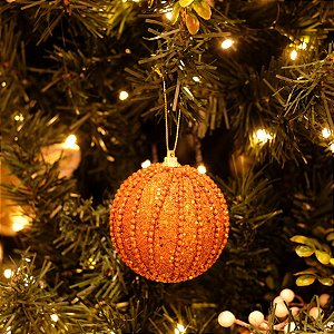 Bola Listras e Glitter Verticais Cobre 8 cm (Bolas) - 6 Peças