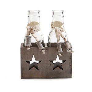 Garrafas em Caixa Madeira Incolor (Cerâmica Wishes) - 2 Un