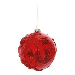 Bola de Vidro Decorada Vermelho 8 cm