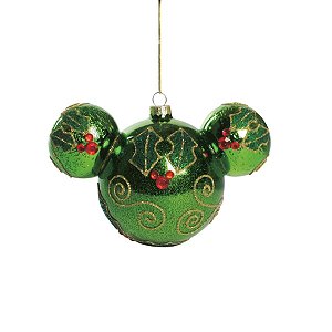 Natal Disney - Bola Mickey Azevinho Verde Menta 10cm - 2 Un