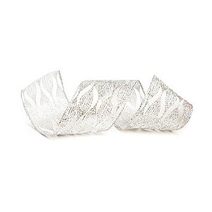 Fita de Natal Trabalhada Prata 6,3cm (Fita para Presente) - 1 Rolo