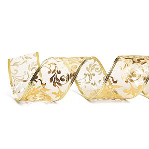 Fita de Natal Voal Arabesco Ouro 6,3cm - 1 Un