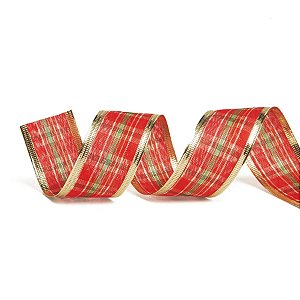 Fita de Natal Xadrez Vermelho e Verde 3,8cm - 1 Rolo