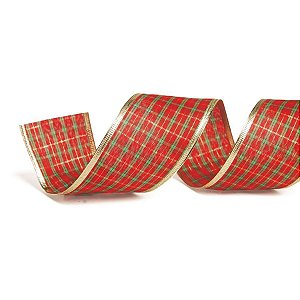 Fita de Natal Xadrez com Borda Vermelho 3,8cm (Fita para Presente) - 1 Unidade