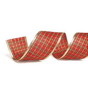 Fita de Natal Xadrez com Borda Vermelho e Vermelho 6,3cm (Fita para Presente) - 1 Unidade