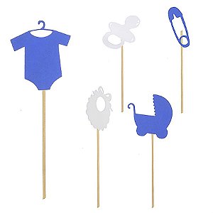 kit Acessórios Plaquinha Chá de Bebê Azul - 05 Un