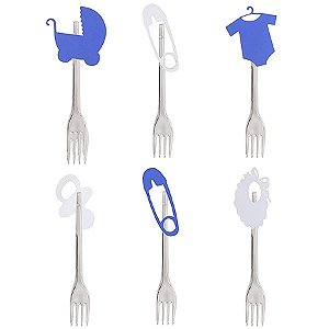 Garfo para Sobremesa com Aplique Chá de Bebê Azul - 06 Un