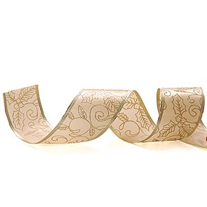 Fita de Natal Azevinho Ouro 6,3cm (Fita para Presente) - 3 Un