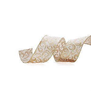 Fita de Natal Juta com Ondas Ouro 3,8cm (Fita para Presente) - 3 Un