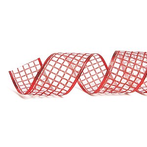 Fita Voal Quadriculada Vermelho 6,3 cm x 9,14 mts - 1 Un
