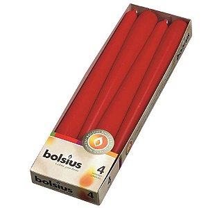 Vela Cônica Banquete Vermelho 24X2,4cm (Velas Bolsius) - 4 Peças