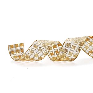 Fita Voal Quadriculada Ouro 3,8 cm x 9,14 mts (Fitas Natalinas) - 3 Un