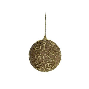 Bola Arabesco com Glitter Ouro 8 cm (Bolas) - 6 Un