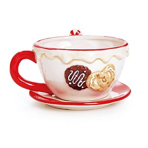 Xicara e Pires com Pretzel Vermelho e Branca (Candy Cane) - 4 Un