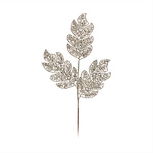 Galho com Folhas e Glitter Prata (Galhos Médios) - 1 Un