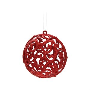 Bola de Natal Vazada com Arabesco Vermelho 8cm - 6 Un