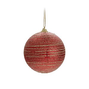Bola Espiral e Glitter Vermelho e Ouro 8 cm (Bolas) - 6 Peças