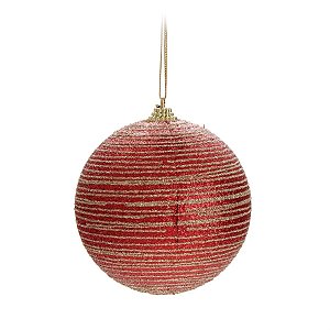 Bola Espiral e Glitter Vermelho e Ouro 10 cm