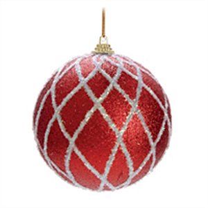 Bolas com Listras e Glitter Vermelho e Branca 12 cm (Bolas) - 2 Peças