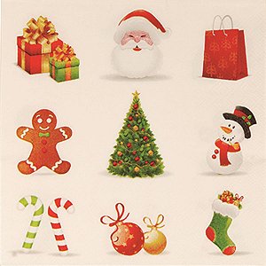 Guardanapos - Personagens Natalinos Vermelho e Verde (33cm) 20 Un