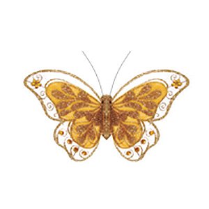 Borboletas - Asa Dupla com Glitter Ouro - JG com 6 un