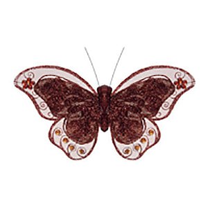 Borboletas - Asa Dupla com Glitter Marrom - JG com 6 un