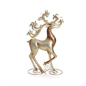 Rena de Natal Porta 3 Velas em Metal Ouro 45cm