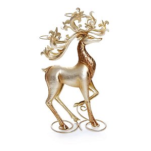 Rena de Natal Porta 2 Velas em Metal Ouro 35cm