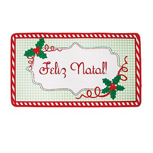 Tapete de Natal Feliz Natal e Azevinho Verde Claro
