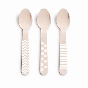 Talheres Decorativos Madeira Colher Branco com - 8 Un