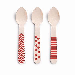 Talheres Decorativos Madeira Colher Vermelho - 8 Un