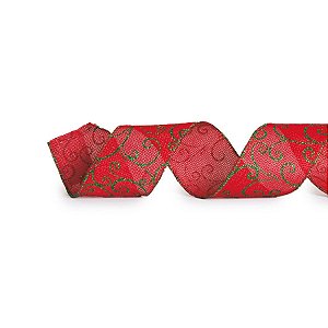 Fita Arabesco Vermelho e Verde 6,3 cm x 9,14 mts (Fitas Natalinas) - 3 Un