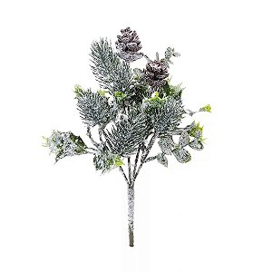 Galhos Medios - Folhas Azevinho e Pinhas Verde (28x15cm)