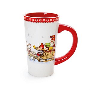 Caneca Noel com Trenó Branco e Vermelho Tamanho G (Mug Mania)  - 4 Unidades