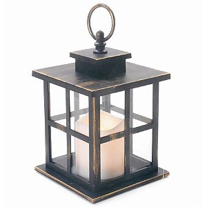 Lanterna com Led Marrom e Ouro (22x12cm)