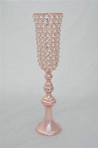 Castiçal Metal Rosê com Cristais de Vidro, 51 cm