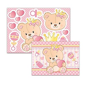 Kit Decorativo Cartonado Baby Ursinha Menina