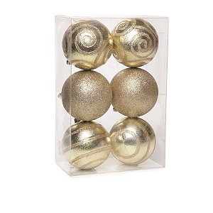 Bola de Natal com Arabesco Ouro 8cm - 6 Un