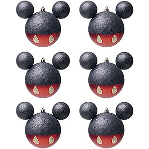 Natal Disney - Bola Mickey Preto e Vermelho 6cm - 6 Un