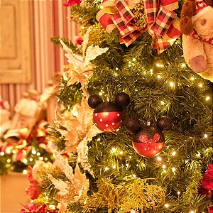 Natal Disney - Bola Minnie Poá Preto e Vermelho 8cm - 4 Un