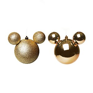 Natal Disney - Bola Lisa e Glitter Ouro 10cm - 2 Un